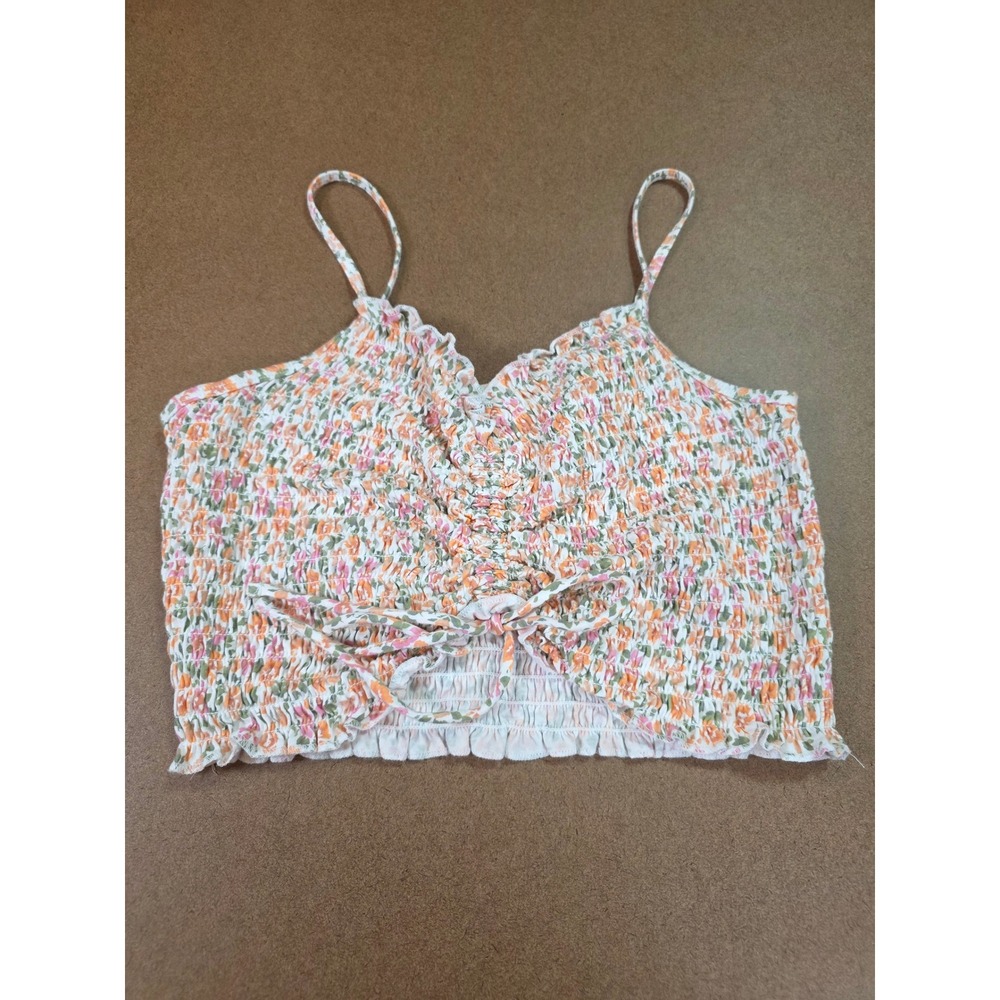 Aeropostale Girls Floral Smocked Cami Top Orange Green White‎ Size L